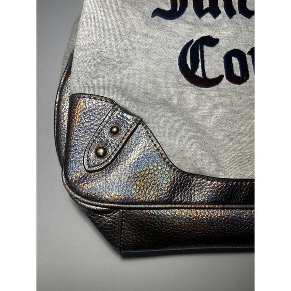 Juicy Couture Y2K Shoulder Bag Womens Gray Hobo Iridescent Trim Velvet Logo - Picture 3 of 14